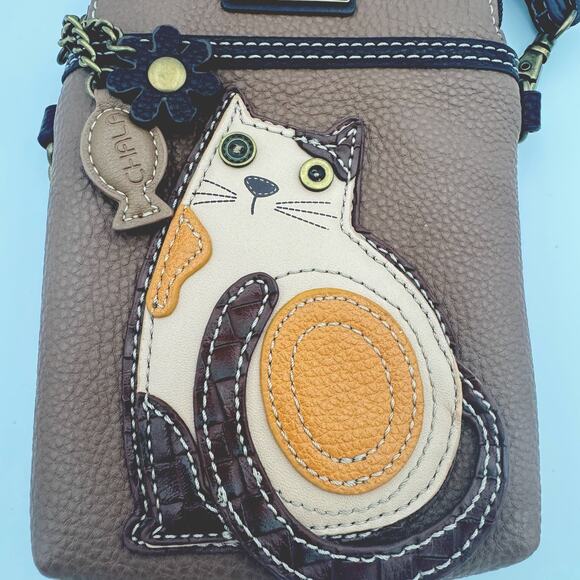 Chala 3D CAT Cellphone Crossbody Handbag Brown Adjustable Strap Crazy Cat Lady - Picture 2 of 8